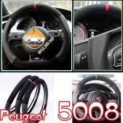 Bọc vô lăng Peugeot 5008 Chữ D-Cut  da bò, bao tay lái ô tô da thật nguyên miếng 100% Tạo Cảm Giác Chắc Chắn bám Tay